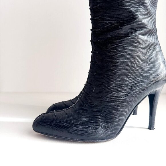 Grigiarancio Tall Lace up detail Leather Sexy Black Boots 38 - Picture 7 of 11